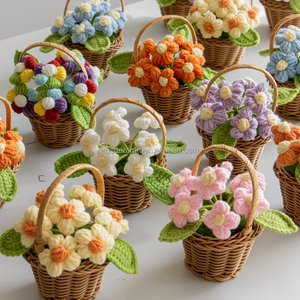 BOHE001 venta al por mayor 2025 ganchillo tejido a mano pequeña maceta Puff <span class=keywords><strong>flor</strong></span> cesta decoración hecha a mano para Navidad graduación Halloween - Product Image 2