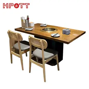 Wholesale Custom Integrated Round Korean BBQ Grill Samgyupsal Tables For Restaurant Furniture