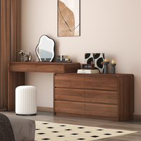 Coiffeuse Moderne Simple de Chambre à Coucher Style Nouveau 2025 en Bois Massif Couleur Noyer avec Meuble de Rangement Intégré