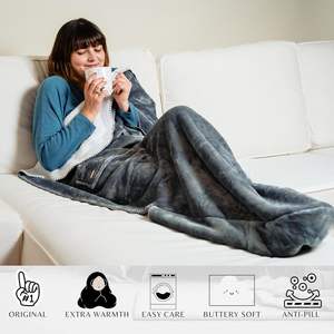 Selimut sherpa bulu flanel saku kaki ringan dengan selimut lempar saku marsuper TV selimut lutut - Product Image 5