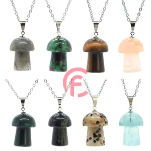 Colgante de cuarzo con forma de seta y piedra natural para hombre y mujer, collar con piedras preciosas, venta al por mayor - Product Image 1