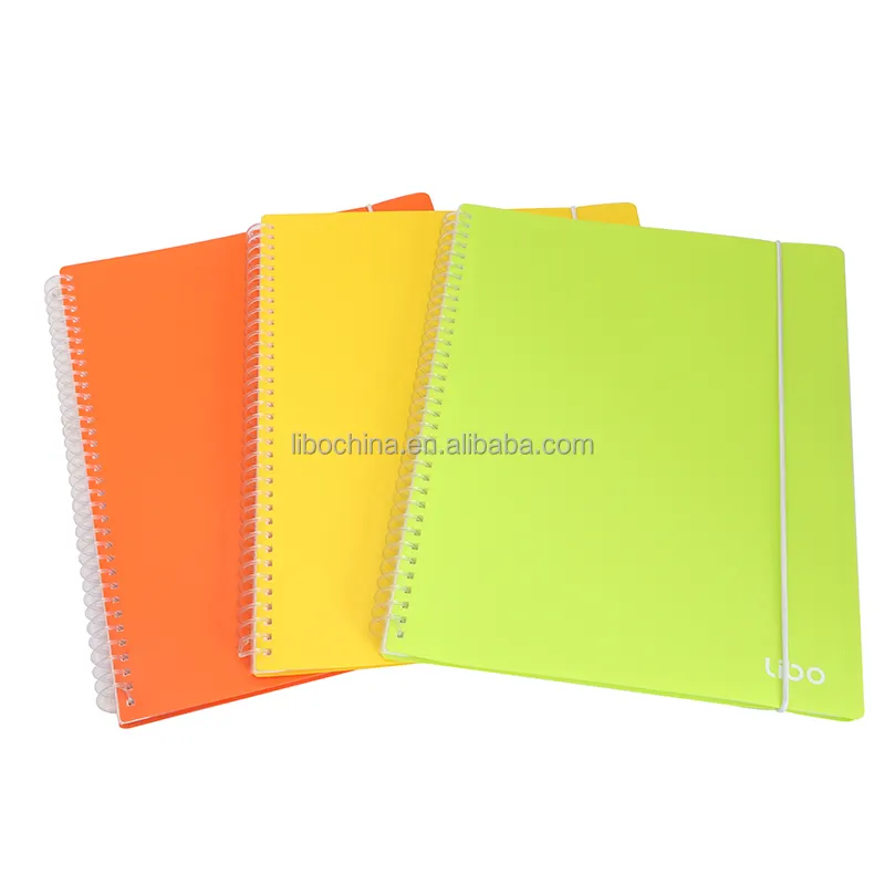 Großhandel Papierwaren Spirale Binder Tasche PP Vorführbuch mit bunter Hardcover und weißem runden elastischen Bandverschluss