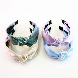 Cinta para el pelo de doble capa para niña y mujer, bandana con lazo de tela de arcoíris, bandana personalizada de Organza con perlas - Product Image 2