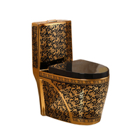 Nouvelle conception de toilettes en céramique noire et dorée de luxe, toilettes monobloc en céramique électro-plaquée, sanitaire pour salle de bain