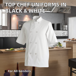 Venta caliente uniformes de chef clásicos Hotel restaurante cocina uniformes de cocina en tela de lona blanca negra juegos calientes - Product Image 2