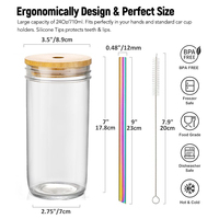 Gobelet en verre transparent de 16 oz 18 oz pour bière jus café thé avec couvercle en bambou et paille lave-vaisselle tasse à thé au lait verres