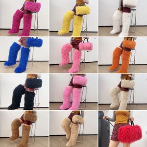 2027 NOVO KJ 72CM Botas Femininas de Neve de Pelo Sintético Felpudo Estilo Poodle, Macias e de Pelúcia, de Cano Alto até a Coxa com Bico Redondo, e Conjunto de Bolsa - Product Image 3
