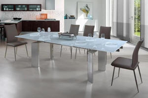 Mueble de lujo de <span class=keywords><strong>acero</strong></span> inoxidable, <span class=keywords><strong>mesa</strong></span> de <span class=keywords><strong>comedor</strong></span> <span class=keywords><strong>y</strong></span> sillas de 6 plazas con tapa de <span class=keywords><strong>cristal</strong></span> completa minimalista - Product Image 6