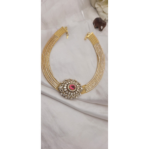 Luxury Vintage Traditional Indian Choker <b>Necklace</b> floral-shaped vibrant pink or <b>ruby</b>-colored stone best designer collection - Product Image 1