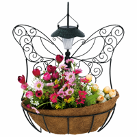 Panier de Jardin Suspendu Papillon Solaire avec Doublure en Fibre de Coco et Cadre en Fer Thermolaqué pour Décoration Quotidienne de Patio