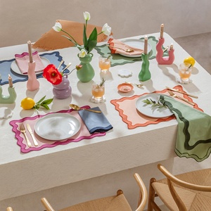 Embroidered Letters Scalloped Placemat <b>Linen</b> Napkins Scalloped Wild Edge Pure <b>Linen</b> Napkin <b>Cloth</b> for Hotel Dining <b>Table</b> - Product Image 3