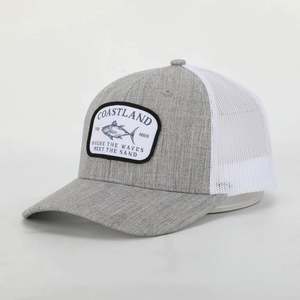 Custom High Quality 6 Panel Classic Polyester Cotton Low Moq Heather Grey Embroidery <b>Patch</b> Logo Mesh Trucker Cap Hat for Sale - Product Image 1