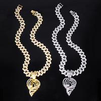 Collier cubain style européen et américain, cool, hip-hop, rap, en alliage de zinc doré, avec pendentif cœur creux incrusté de diamants, pour hommes et femmes