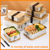 Caja Bento de acero inoxidable 304 para adultos, apta para microondas, lavavajillas, a prueba de fugas, fiambrera de madera para niños