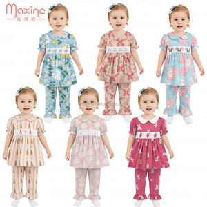 Pigiami Smock per Bambini con Coniglietto Pasquale all'Ingrosso, Abbigliamento per Neonati con Ricamo di Coniglio, Set di Abbigliamento Smock per Bambine - Product Image 2