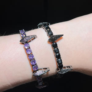 <span class=keywords><strong>Bracelet</strong></span> pour homme style punk, Hip-Hop, motif Panthère noire, entièrement orné de zircons, finition Iron White Powder Black Purple - Product Image 4