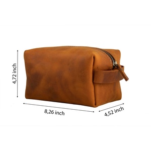 For Boshiho Customizable Crazy Horse Leather <b>Makeup</b> Bag Fashionable Zipper Closure for Toiletry <b>Case</b> for Travel - Product Image 5