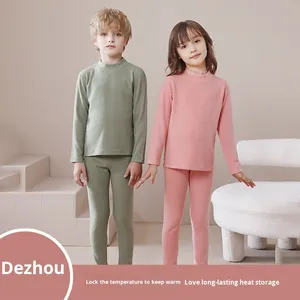Ensemble de sous-vêtements thermiques pour garçons et filles, automne et hiver, nouveau, doublé de polaire, laine et soie <span class=keywords><strong>duron</strong></span>, durable, chaud, respirant, pyjama - Product Image 3