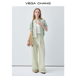 VEGA CHANG Completo Due Pezzi Verde Menta per Donna, Pantaloni a Vita Alta e Gamba Larga, Outfit Estivo Casual, Vendita all'Ingrosso - Product Image 5