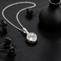 Elegante Collar de Cadena con Incrustaciones de Circones Redondos, Chapado en Plata, para Mujer, con Colgante de Moda