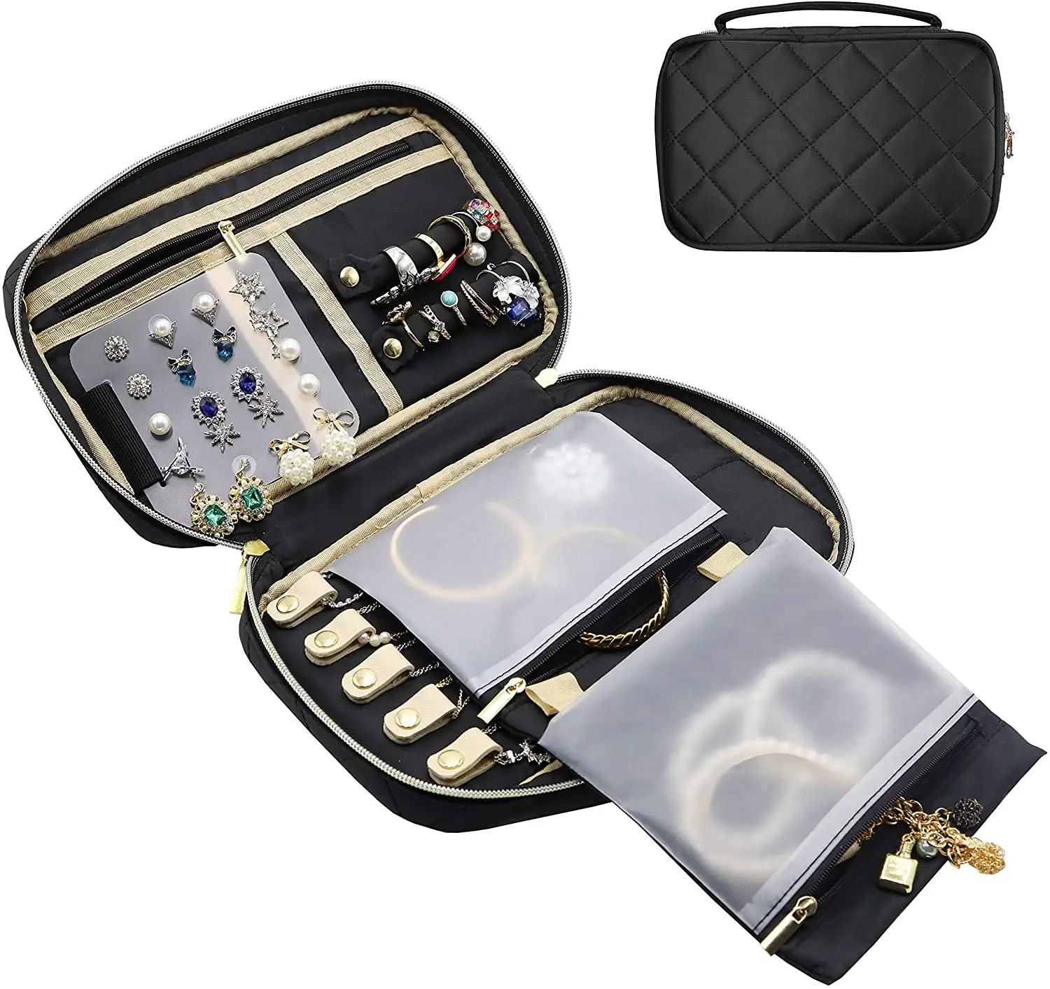 Custom Travel Jewelry Organizer Case Women Soft Padded Jewelry Travel Storage Bag Box Carrying Case Pouch for Rings Bracelet Ear