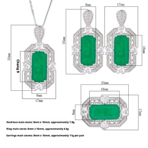 High Quality Eco-friendly Copper 8*16MM <b>Emerald</b> Green Cubic Zirconia 3 Piece Wedding Bridal Ring Necklace Set for Party - Product Image 3