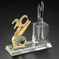 Ensemble de papeterie de bureau en cristal personnalisé, trophée en métal avec numéro et porte-stylo en cristal