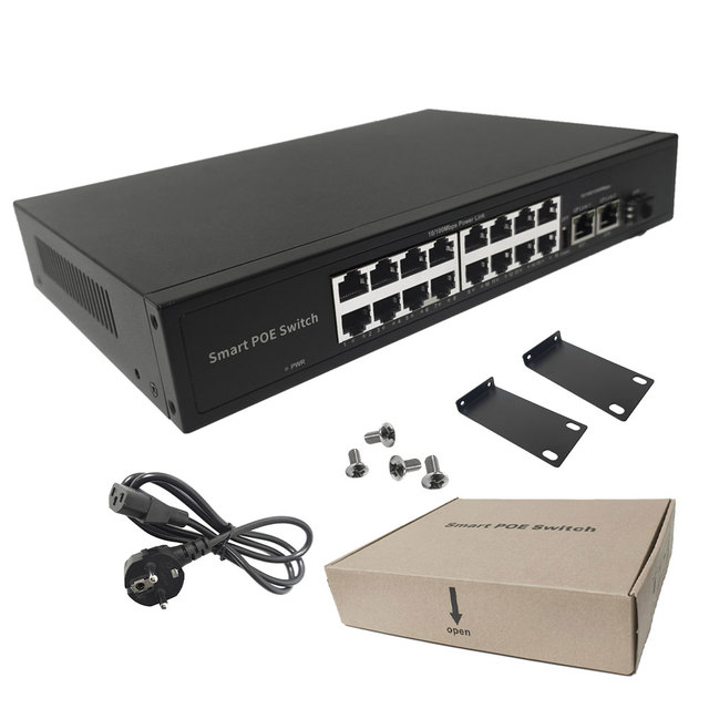 Unmanaged 16 Port RJ45 SFP Gigabit Network Ethernet PoE Switch 10/100/1000mbps All for CCTV IP Camera Installation