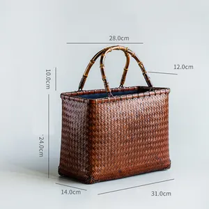 High quality bamboo tote bag with lining handwork woven bamboo basket bag beach bag for women