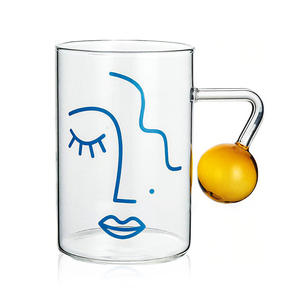 Tasse en verre moderne et élégante avec motif <span class=keywords><strong>de</strong></span> <span class=keywords><strong>visage</strong></span> <span class=keywords><strong>de</strong></span> dame et poignée en forme <span class=keywords><strong>de</strong></span> boule Verres à café et lait transparents avec impression <span class=keywords><strong>de</strong></span> demi-<span class=keywords><strong>visage</strong></span> - Product Image 6