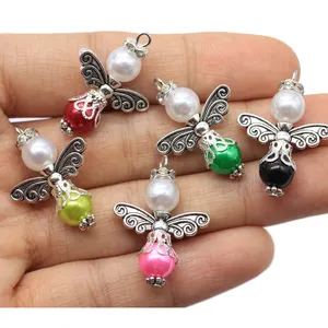 100Pcs/Bag Pearl Beaded Angel Dangle Pendant Assorted Handmade Pearl Bead Pendant For Earring Keychain DIY Jewelry Making