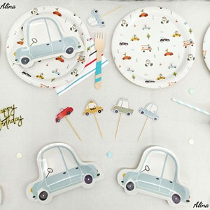 DAMAI - Vajilla Desechable con Temática de Autos para Fiestas de Cumpleaños Infantiles, Platos, Servilletas, Vasos y Pancarta de Papel - Product Image 2