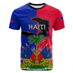 Kaos 3D Print Bendera Haiti Custom Lengan Pendek untuk Anak-anak dan Dewasa Ukuran Besar - Product Image 2