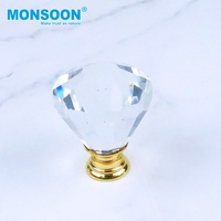 Poignées de tiroir de cuisine moderne, de chambre à coucher, de commode, d'armoire, en alliage de zinc, en cristal, en verre, fantaisie, forme de diamant clair, trou unique