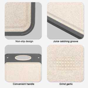 Planche à découper double face en acier inoxydable pour la cuisine, qualité alimentaire, facile à nettoyer, en acier inoxydable et en paille de blé - Product Image 3