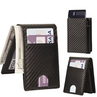 Portefeuille minimaliste bifold en cuir PU et fibre de carbone, porte-cartes escamotable, étui à cartes en aluminium métallique pour hommes – Vente en gros