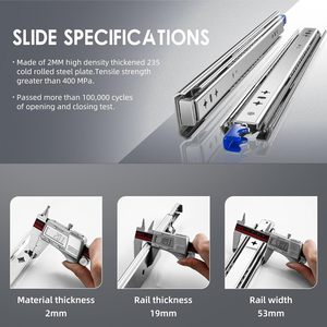 Sneida 12-58 Inch Nhiệm Vụ Nặng Nề Bóng Mang Ngăn Kéo Trượt 53Mm Công Nghiệp Đường Sắt Trượt 125 Kg Công Suất Khóa Nhà Bếp Ngoài Trời - Product Image 2