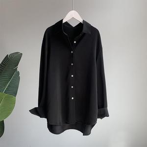 Áo sơ mi satin dáng rộng nữ xuân thu, kiểu dáng cổ điển retro phong cách Hồng Kông, tay dài, size S-3XL, mẫu mới 2023 - Product Image 5