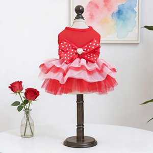 Pet Clothing <b>Red</b> <b>Tutu</b> Dress With Heart Bow For Small Dogs And Cats Four Seasons Polyester Skirt - Product Image 3