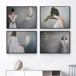 Ragazza e uccello vendita calda Wall Art Home Decor foto immagine stampa su tela pittura su tela con cornice interna - Product Image 1