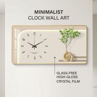 Jam Dinding Ruang Tamu Mewah Warna Beige Desain Modern Sederhana Fungsi Senyap Bentuk Persegi Panjang PVC Sudut Membulat Mesin Quartz