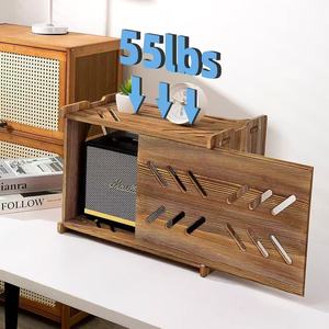 Wooden Desktop Storage <b>Box</b> Solid Wood Sliding Door Living Room Cabinet Top Organizer With Compartments For <b>Router</b> WiFi Speaker - Product Image 1
