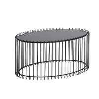 Table à manger ronde moderne en verre T-305 avec pieds en métal, plateau noir 90x60cm, pour maison, appartement et hôtel, résistante à l'eau, 2026