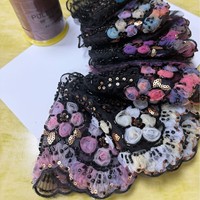 Applique 3D en sequins et perles, faite à la main, avec bordure en dentelle pour Abaya, robe musulmane, tenue de soirée