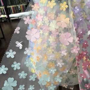 Tự Làm Cô Gái Bên Màu Sắc Mới Ưa Thích Hoa Lưới Vải Tuyn Hoa 100Polyester 3D Laser Thêu Màu Ren Lưới Váy Trẻ Em Vải - Product Image 5