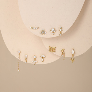 ต่างหูแบบติดหู CANNER รุ่น Gold Flat Back ประดับเงินแท้ S925 รูปโคลเวอร์ พู่ห้อยรูปดาว ดีไซน์เรขาคณิต คลาสสิก ประดับเพชร CZ เกรด 5A - Product Image 2