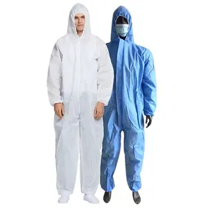 White disposable coverall suit prevent asbestos waterproof ppe type 5/6 protective 2xl hooded disposable coverall