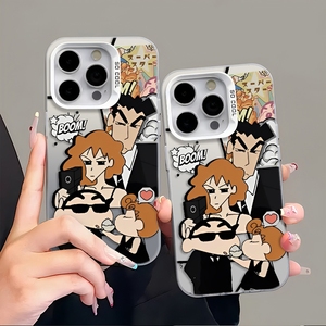 Dessin animé Cool Crayon Shin-chan IMD étui de téléphone pour iPhone 17 16 15 14 13 12 11 Pro Max blanc TPU antichoc étui de téléphone portable - Product Image 5
