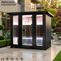 Ruang Sauna Luar Ruangan Mewah dengan Lampu LED Multiwarna, Kabin Sauna Inframerah Kayu untuk Rumah, Taman, Halaman Belakang, Vila