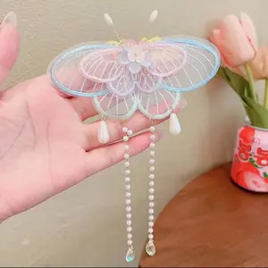 DOMOHO antico disegno a farfalla in movimento per bambini Super perla fata con nappa Han abbigliamento copricapo accessori per capelli